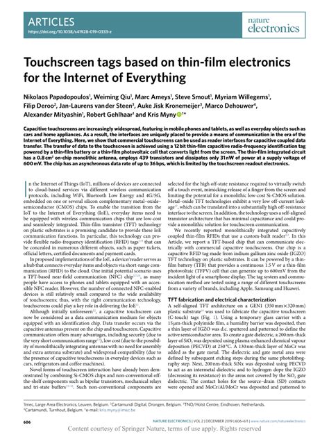 Touchscreen tags based on thin